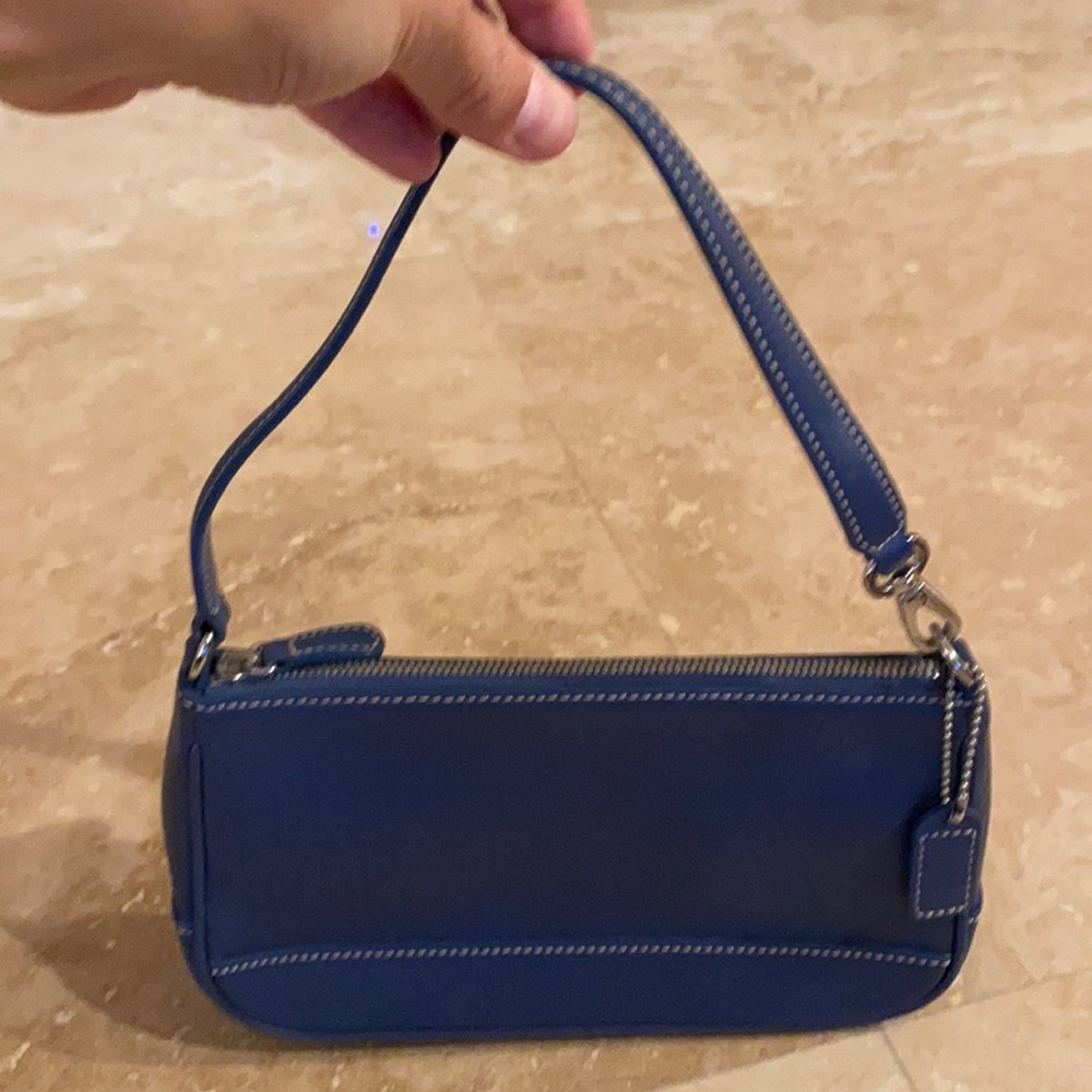 Coach blue leather baguette bag